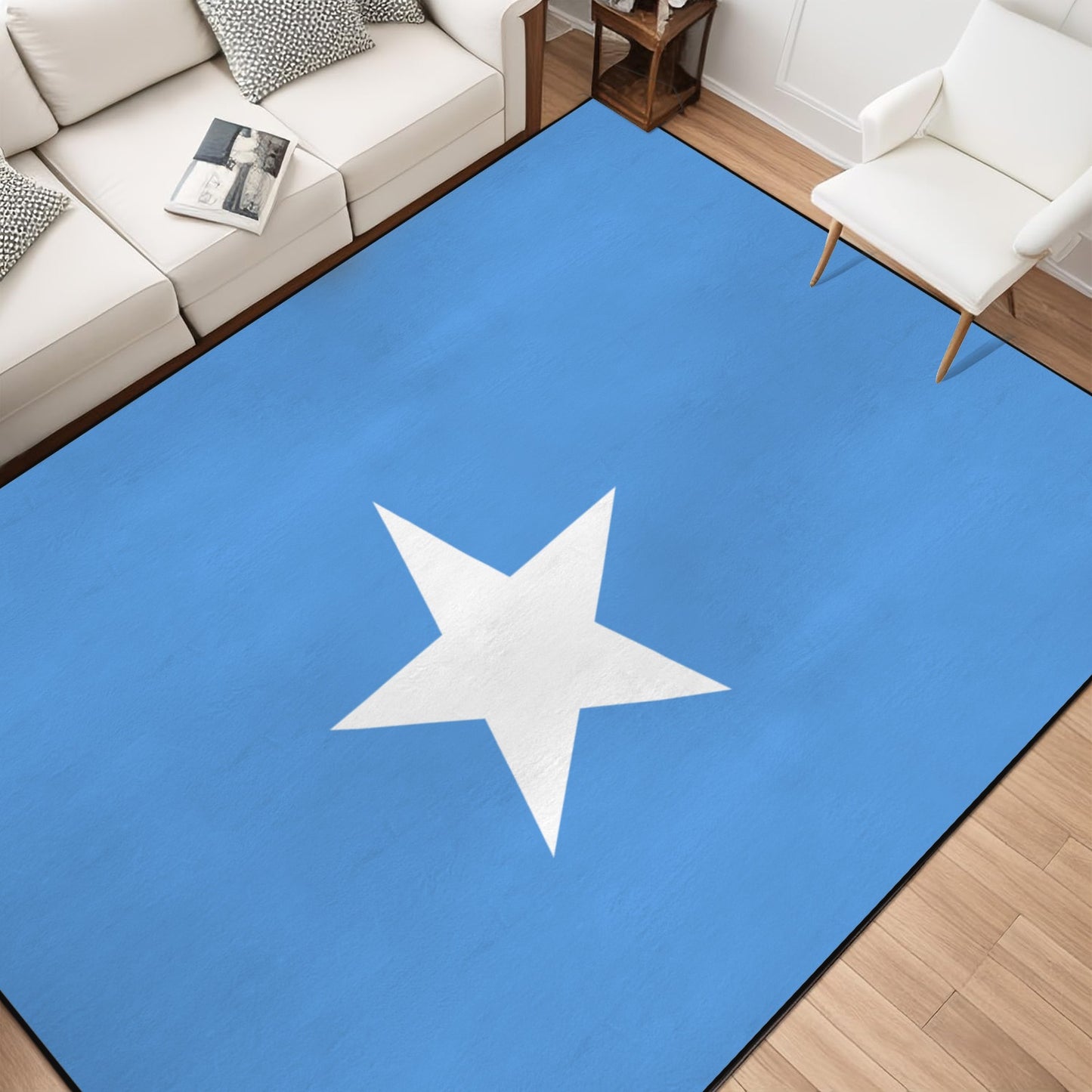 Somalia Flag Inspired 84x60 Inch Area Rug with Black Binding (Made in the USA)