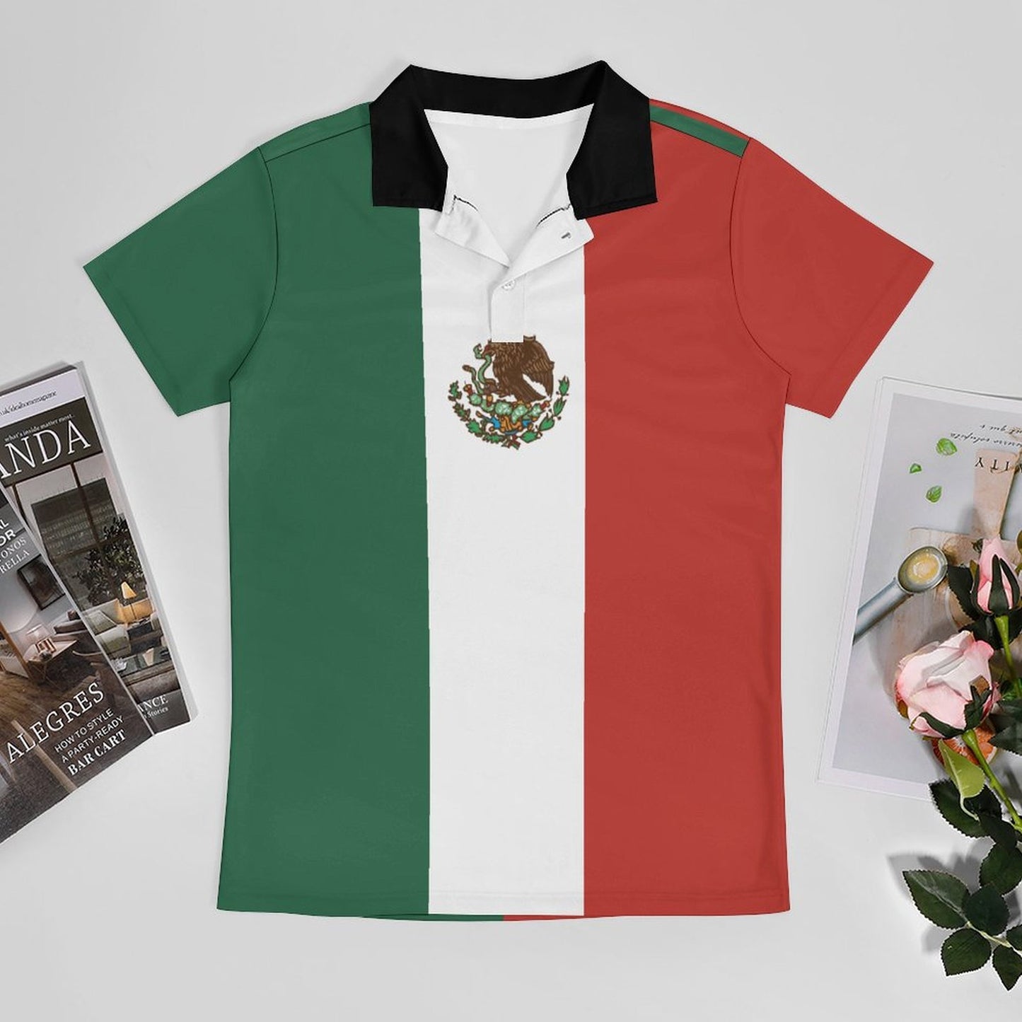 Mexico Flag Inspired Men's Premium Ice Silk Polo Shirt