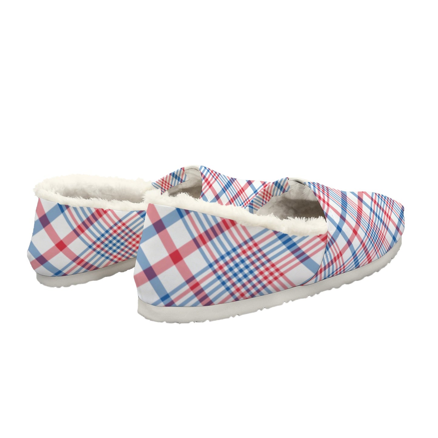 USA/American Flag Inspired Plaid Pattern Women's Fleece-Lined Canvas Slip-On