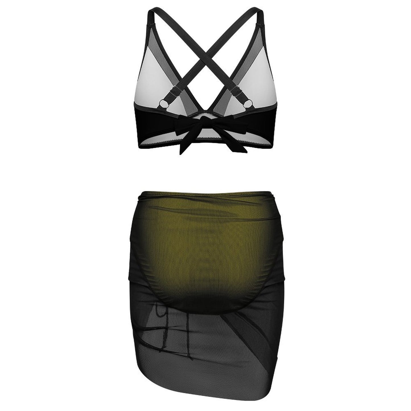 Gadsden Flag Inspired Women's Mesh Drawstring Skirt and Swimsuit Set