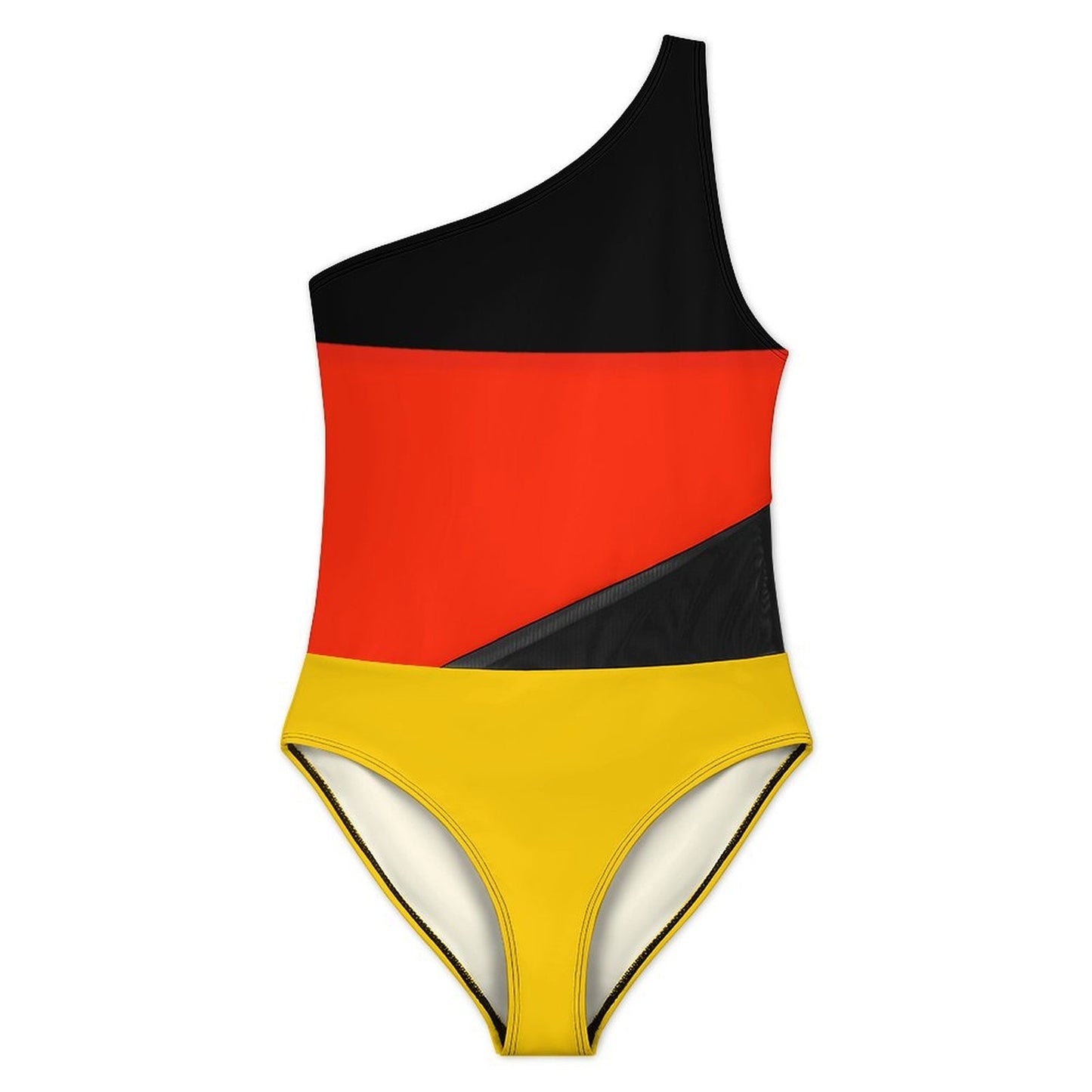 Germany Flag Inspired Women’s One-Shoulder Mesh Swimsuit