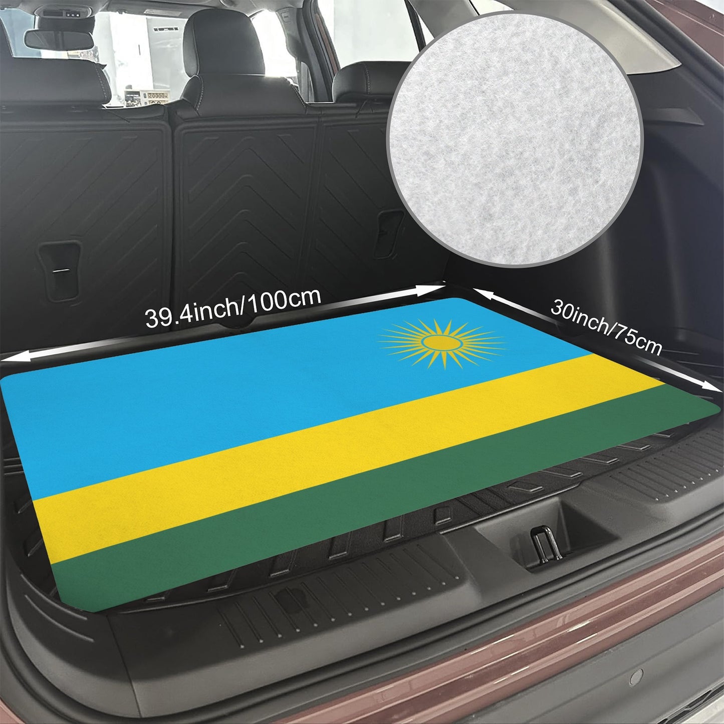 Rwanda Flag Inspired Car Trunk Mat 100 × 75 cm / 39.4 × 30 in Printed in the USA