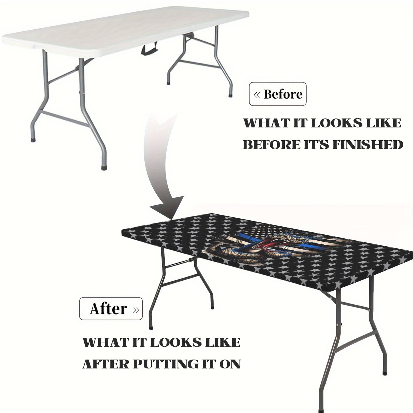 Thin Blue Line Flag Inspired Snake Custom Elastic Fitted Tablecloth 72x30 inch (Made in the USA)