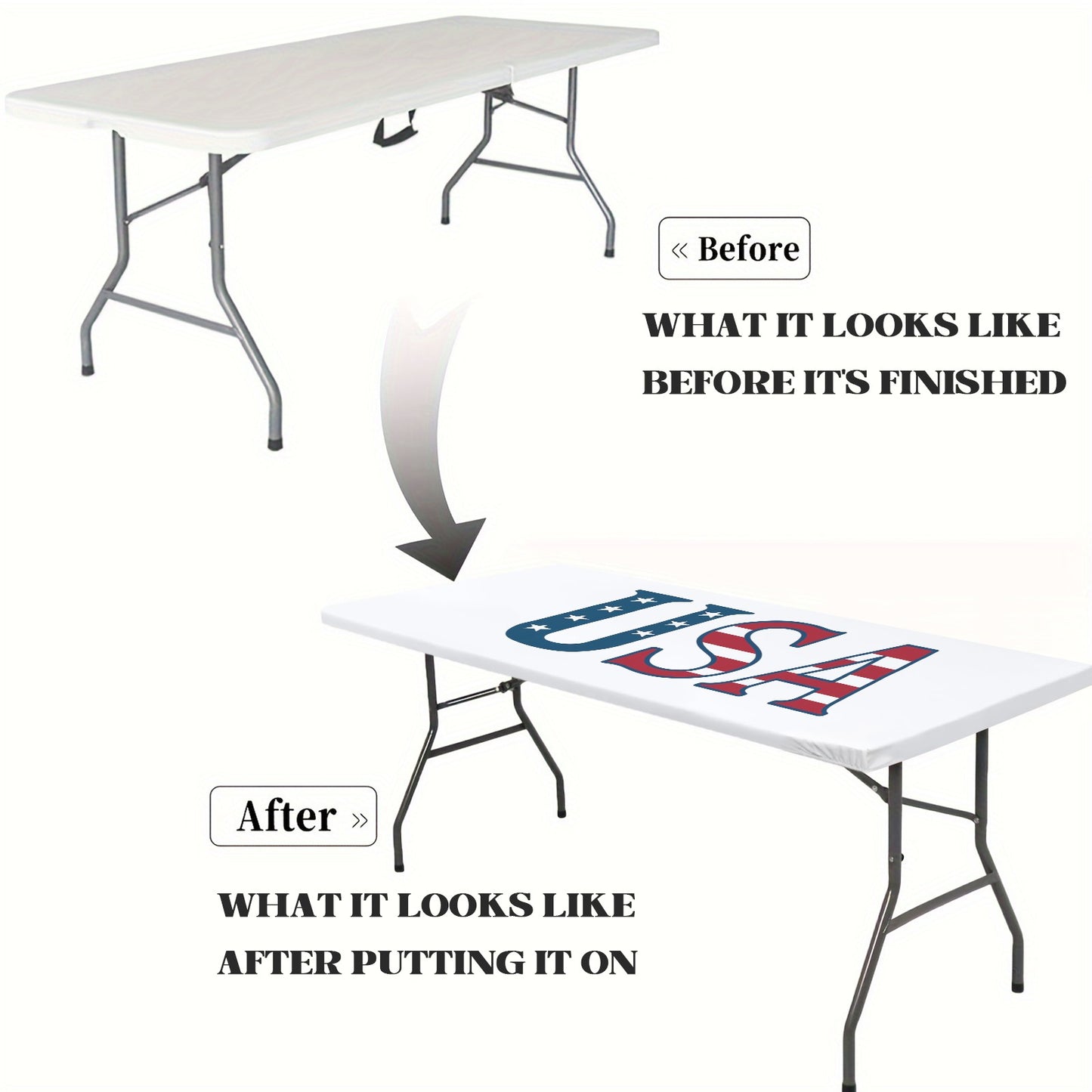 USA/American Flag Inspired "USA" Custom Elastic Fitted Tablecloth 72x30 inch (Made in the USA)