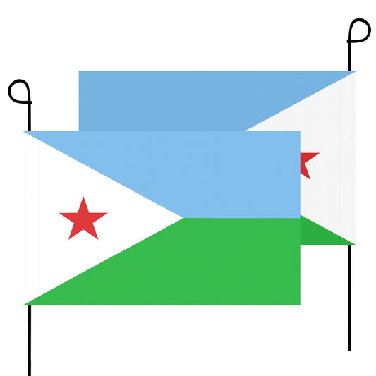 Dual Djibouti flags with red stars, Luv My Flag.