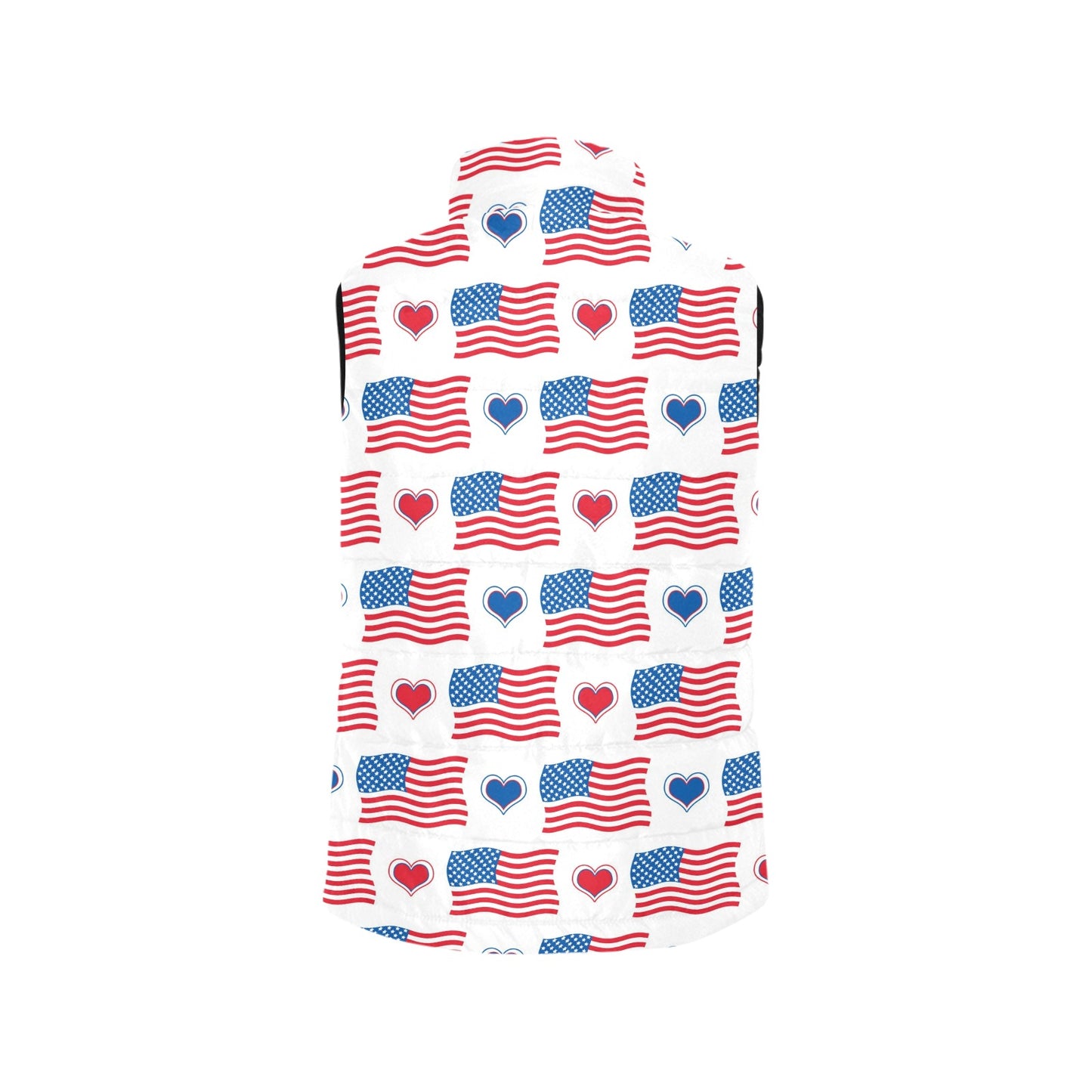 USA/American Flag Inspired Flag and Hearts Pattern Women's Padded Vest