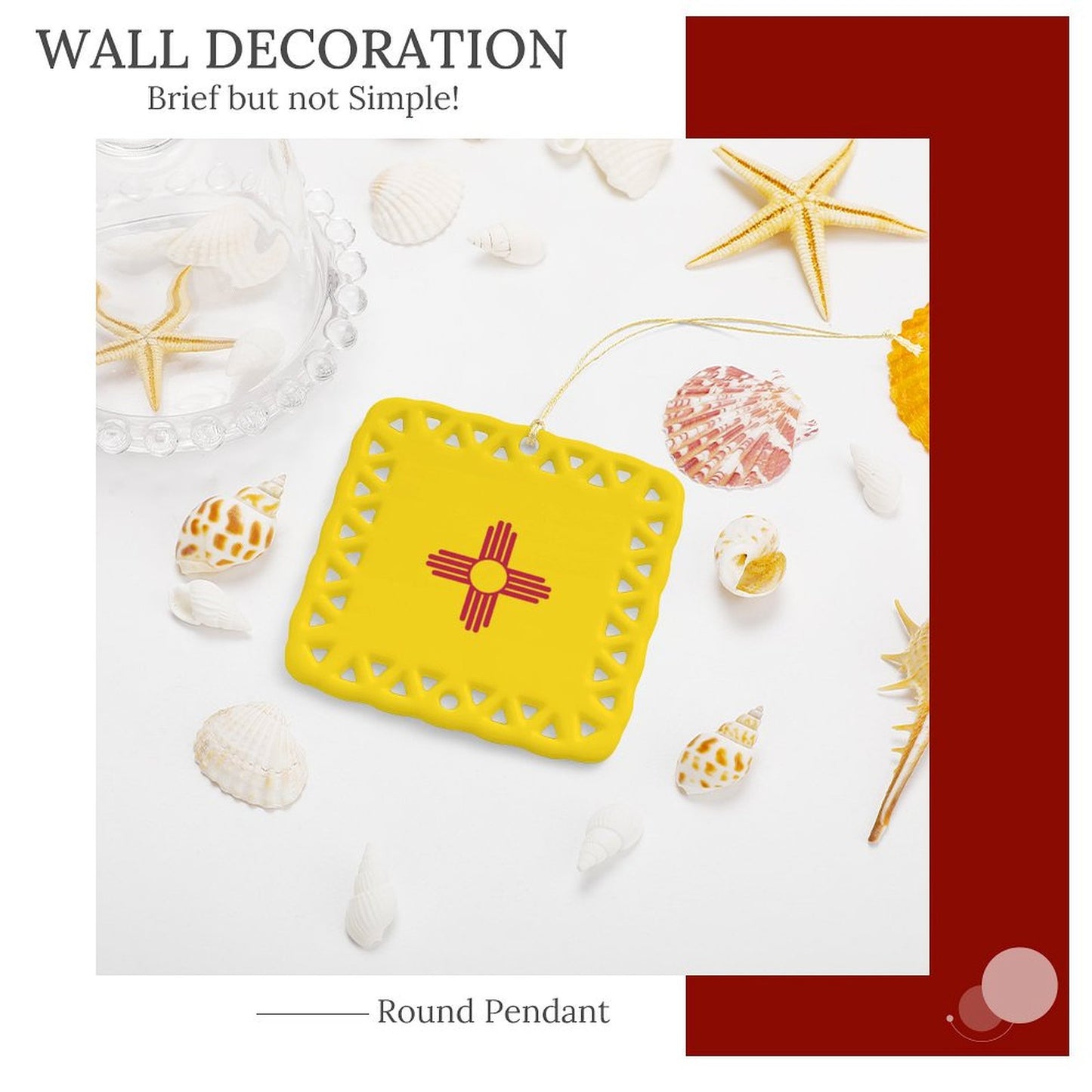 New Mexico Flag Inspired Square Ceramic Ornament Made in the USA