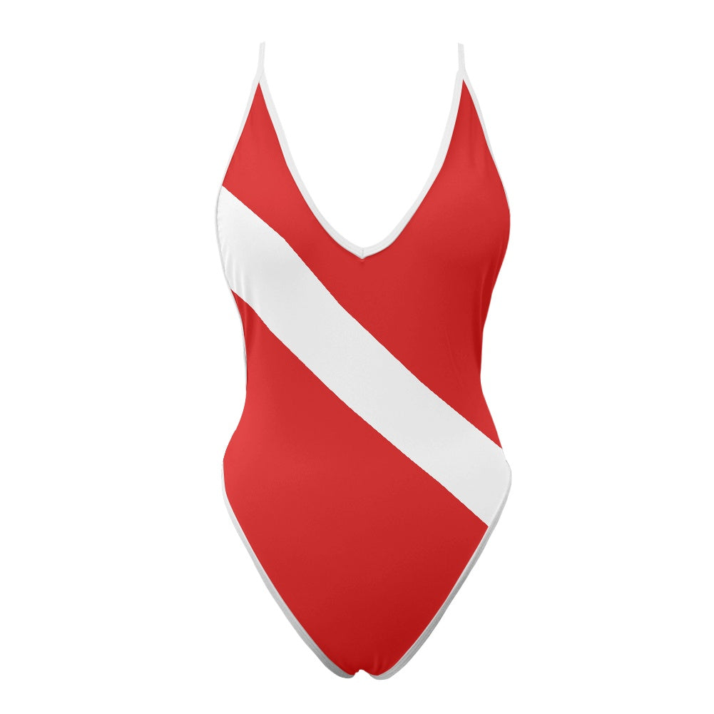 Diver Down Flag Inspired One-piece Thong Bikini