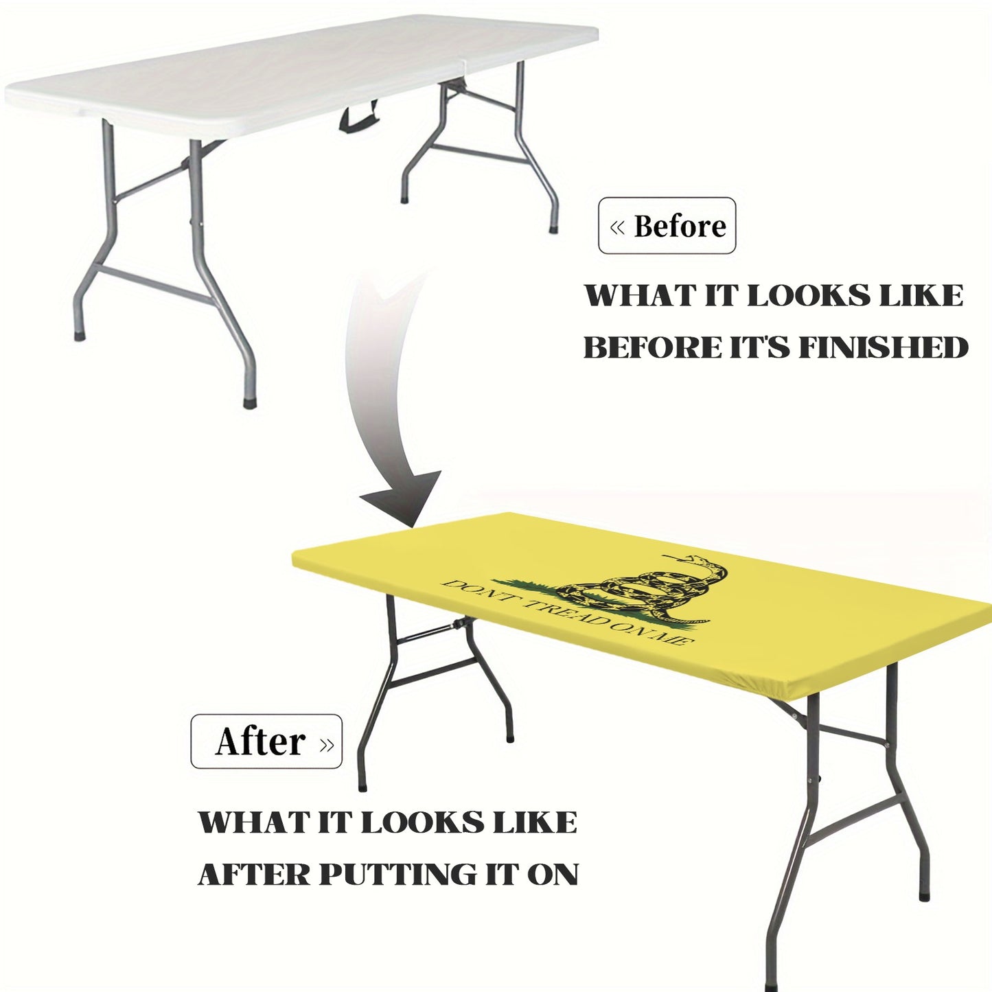 Gadsden Flag Inspired Custom Elastic Fitted Tablecloth 72x30 inch (Made in the USA)