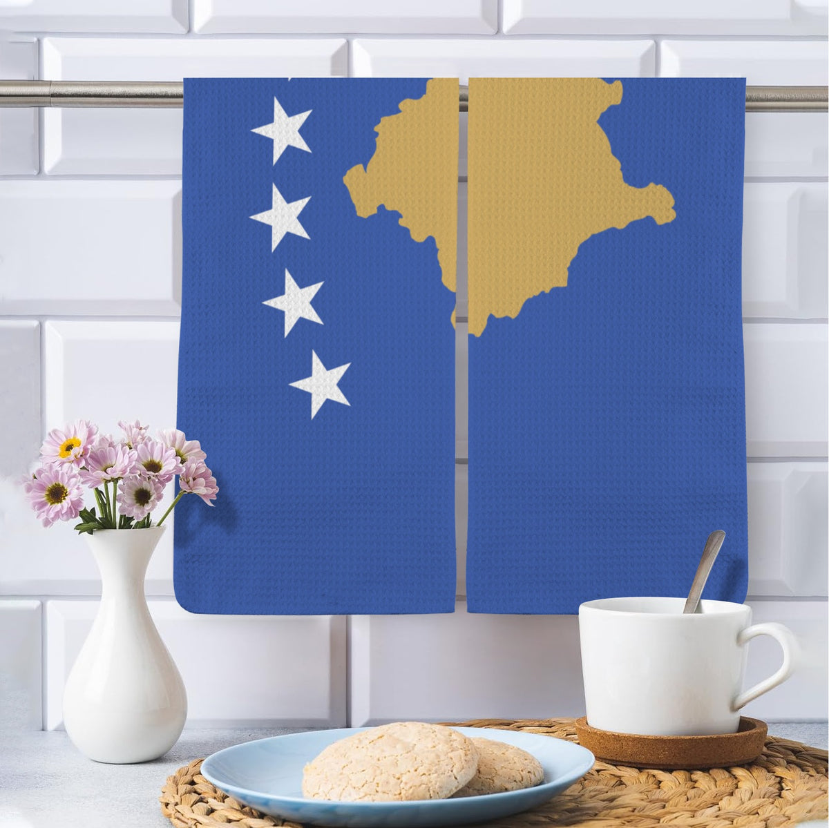 Kosovo Flag Inspired Kitchen Towel 40X60cm (Pack of 2) | Printed In the USA
