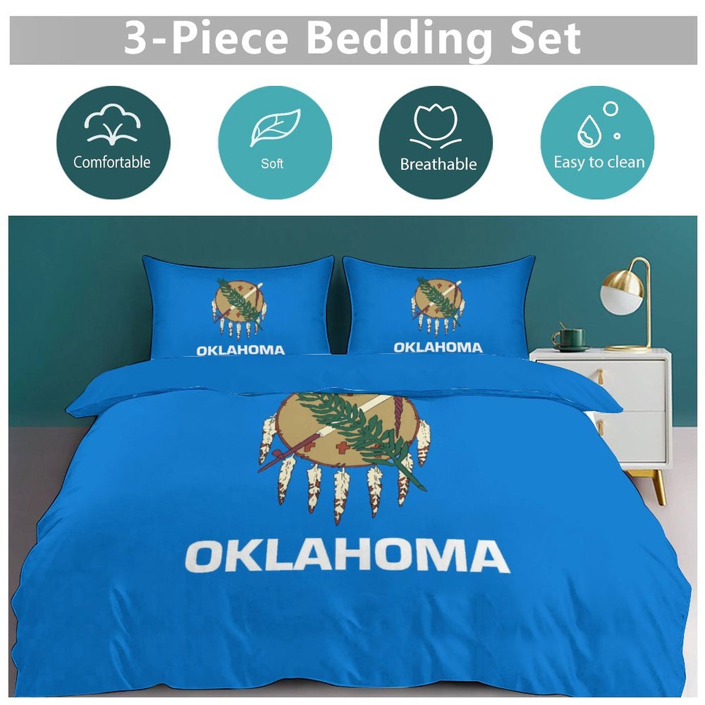 Oklahoma Flag Inspired 3-Piece Bedding Set (1 Duvet Cover + 2 Pillow Shams) – 102"×90"