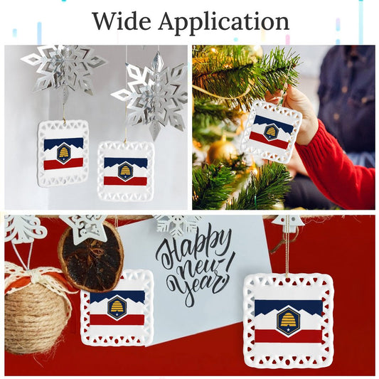 Utah Flag Inspired Square Ceramic Ornament Made in the USA