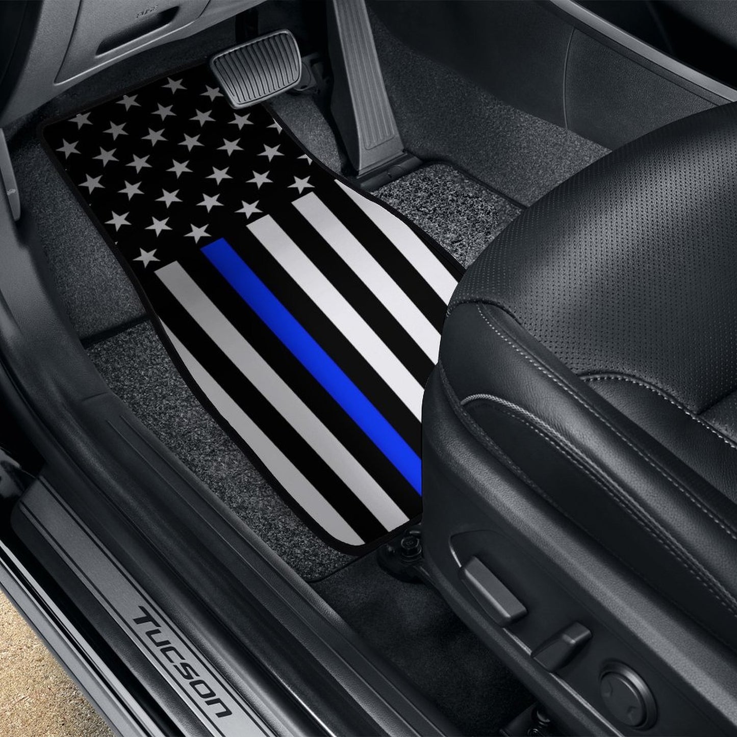 Thin Blue Line Flag Inspired Car Floor Mats(4pcs)