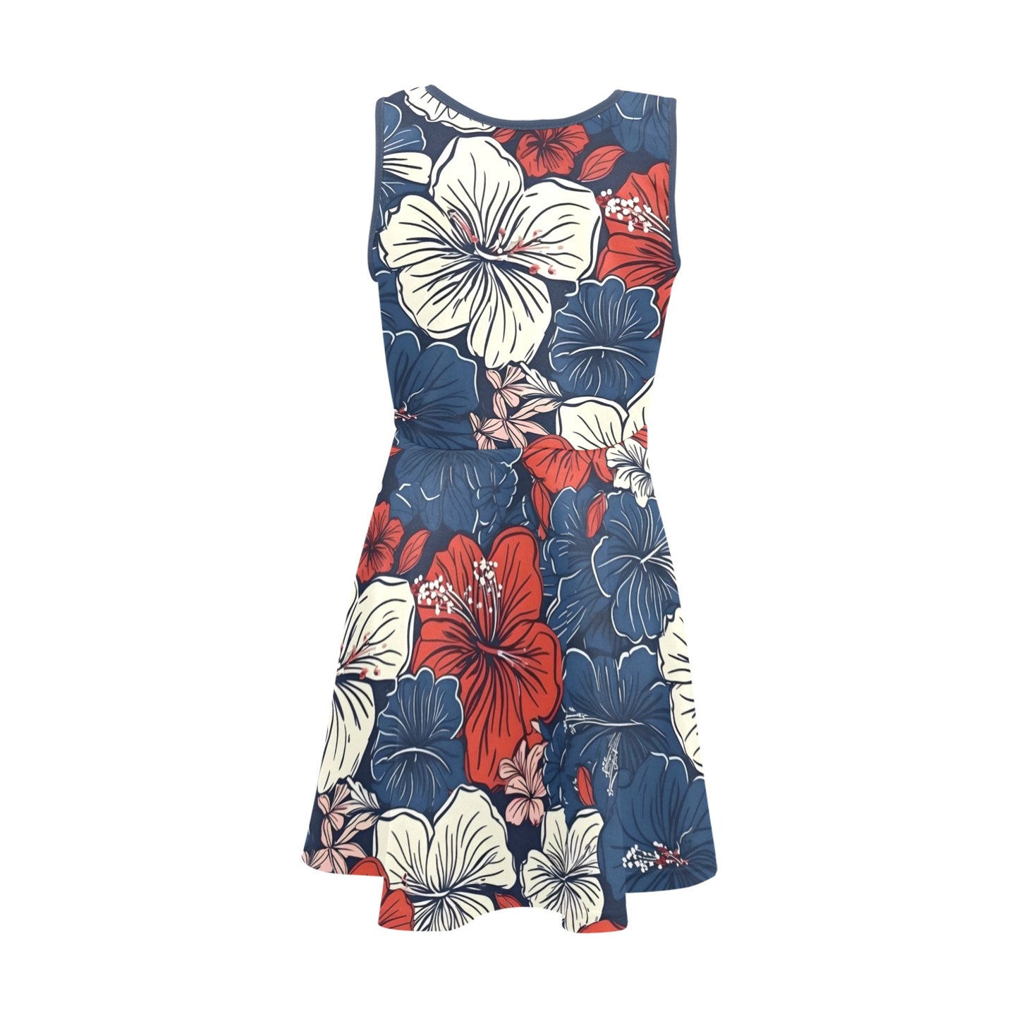 USA/American Flag Inspired Hawaiian Floral Pattern Girls' Sleeveless Sundress | Ships from USA