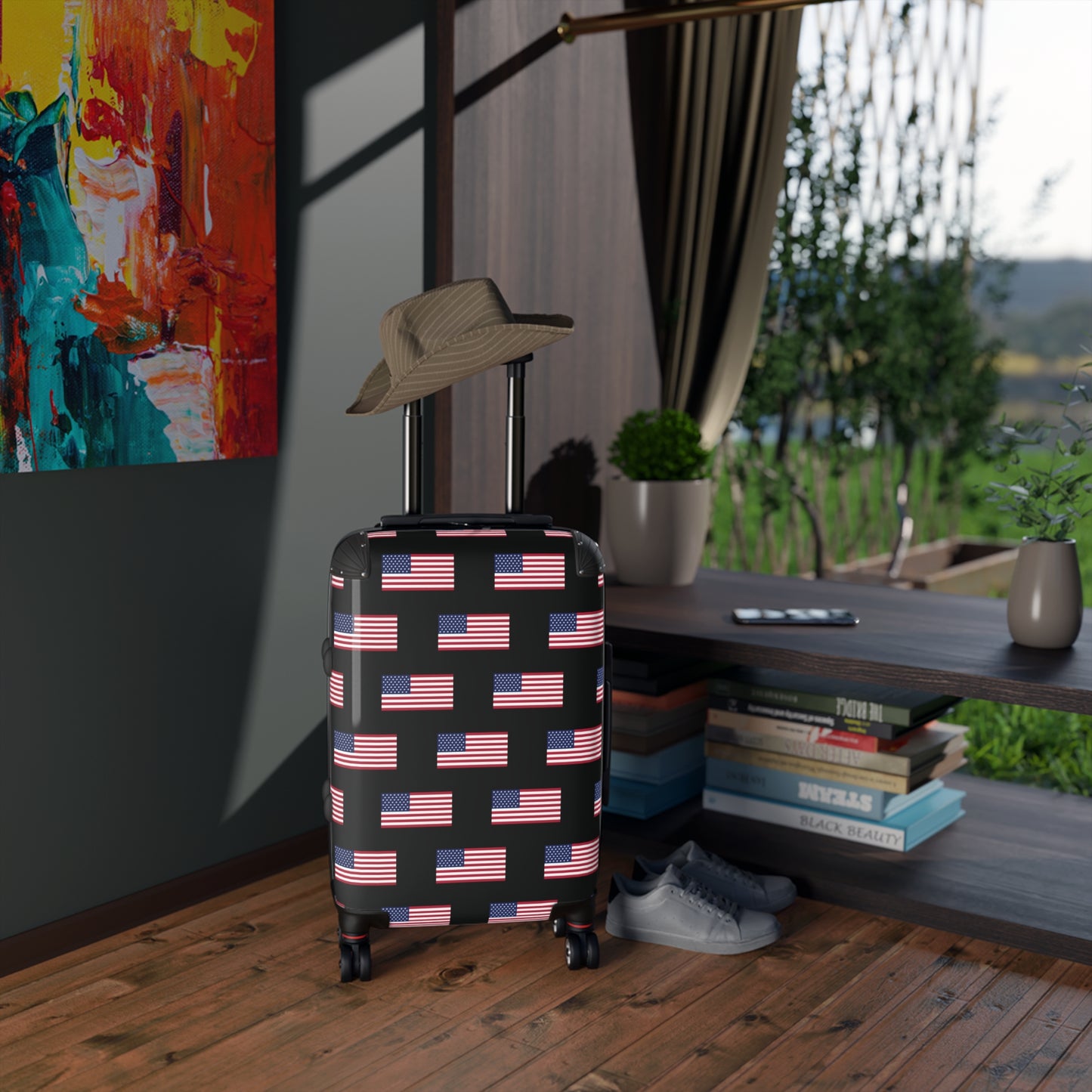 USA/American Flag Inspired Pattern on Black, Suitcase