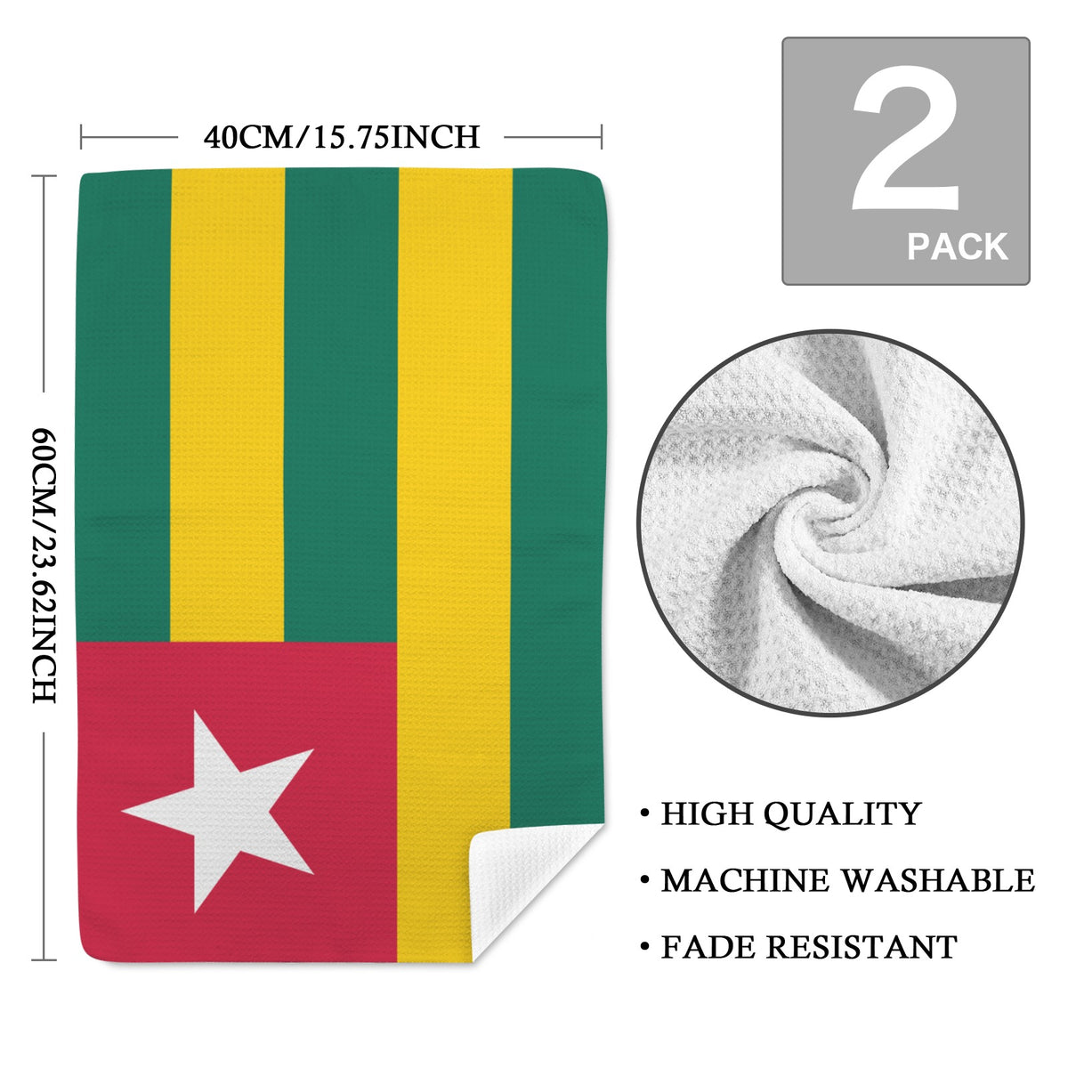 Togo Flag Inspired Kitchen Towel 40X60cm (Pack of 2) | Printed In the USA