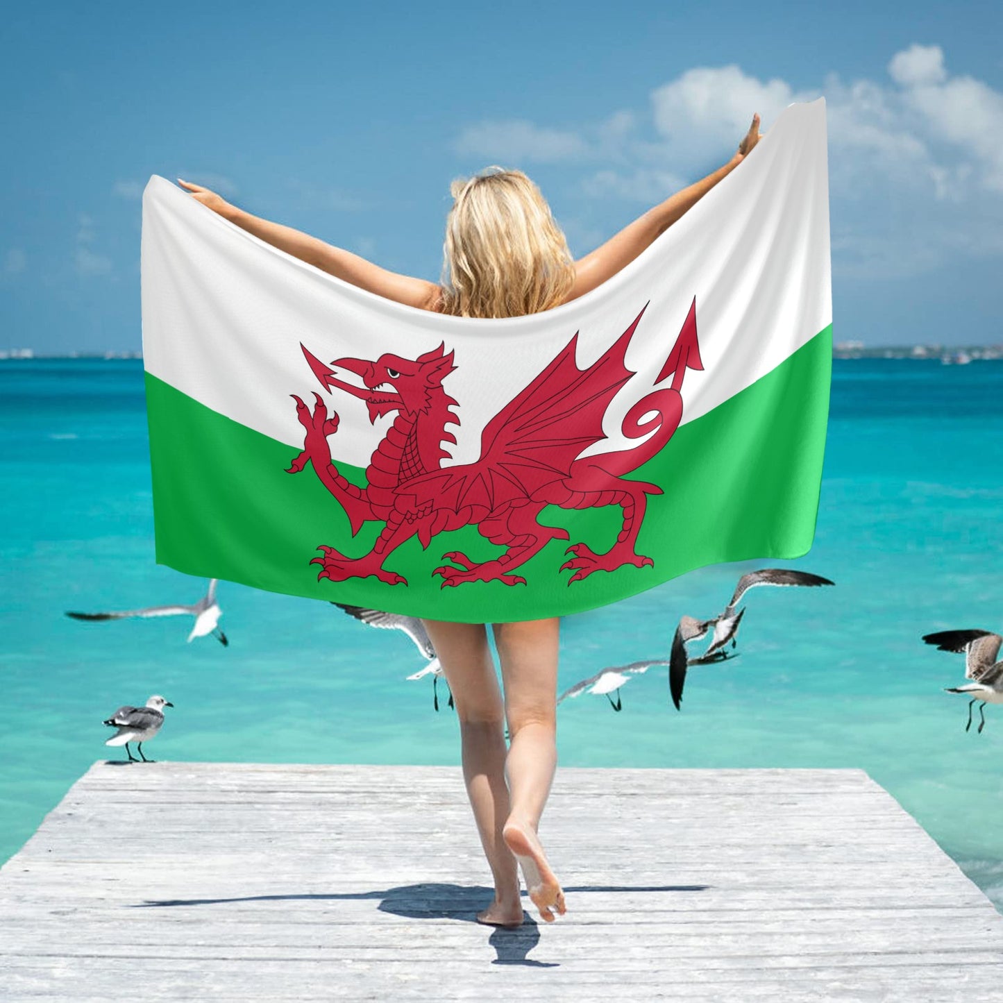 Wales Flag Beach Towel 31"x71" (Made in USA)