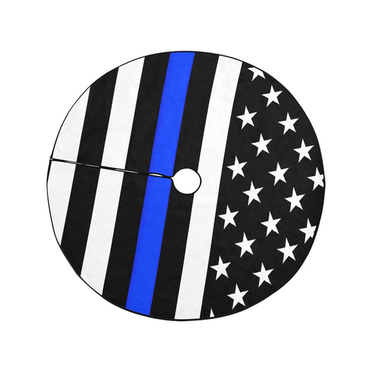 Thin Blue Line Flag Thick Christmas Tree Skirt 47" x 47"