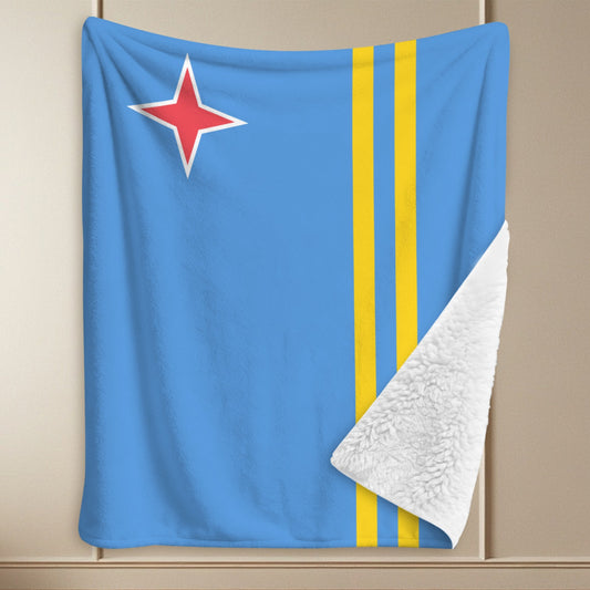 Aruba Flag Inspired Sherpa Fleece Blanket 90" x 108" | Prtinted in the USA