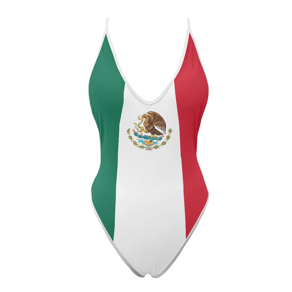 Mexico Flag Inspired One-Piece Thong Swimsuit