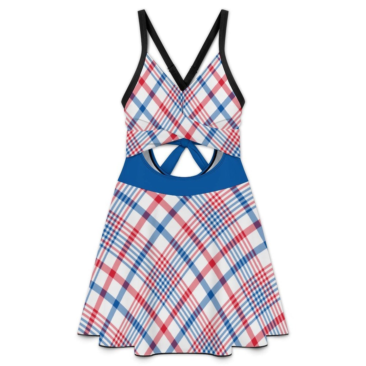 USA/American Flag Inspired Plaid Pattern Women's V-neck One-piece Swimsuit with Cutout