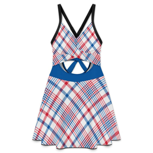 USA/American Flag Inspired Plaid Pattern Women's V-neck One-piece Swimsuit with Cutout