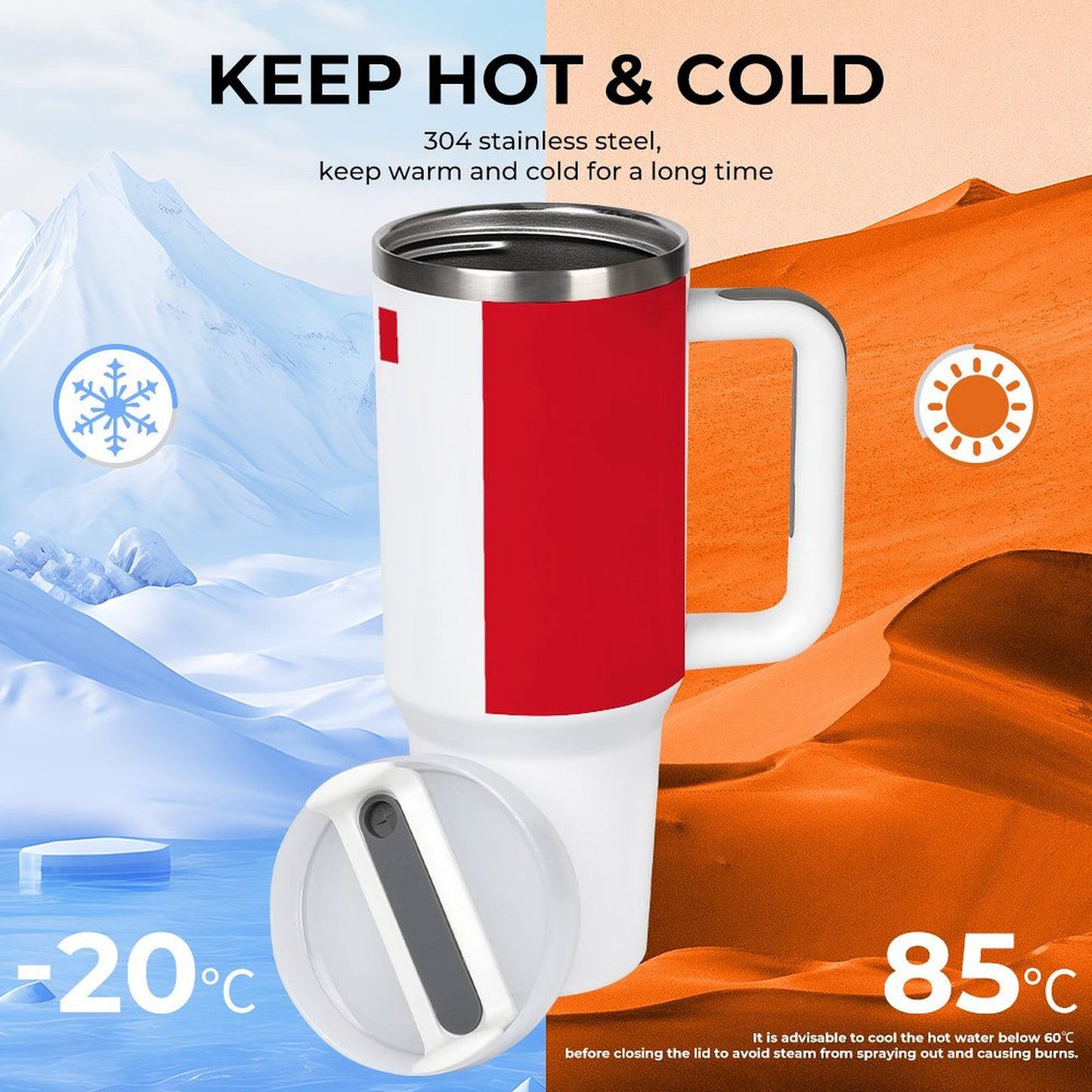 [Brand] thermal mug maintaining hot or cold temperatures effectively.