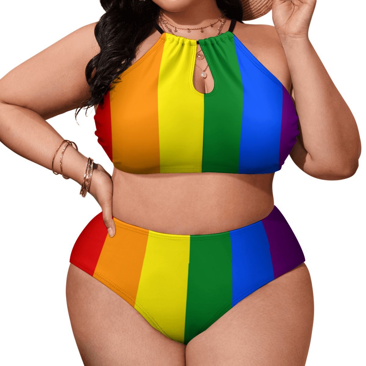 Rainbow Flag Inspired Plus Size High Waisted Bikini