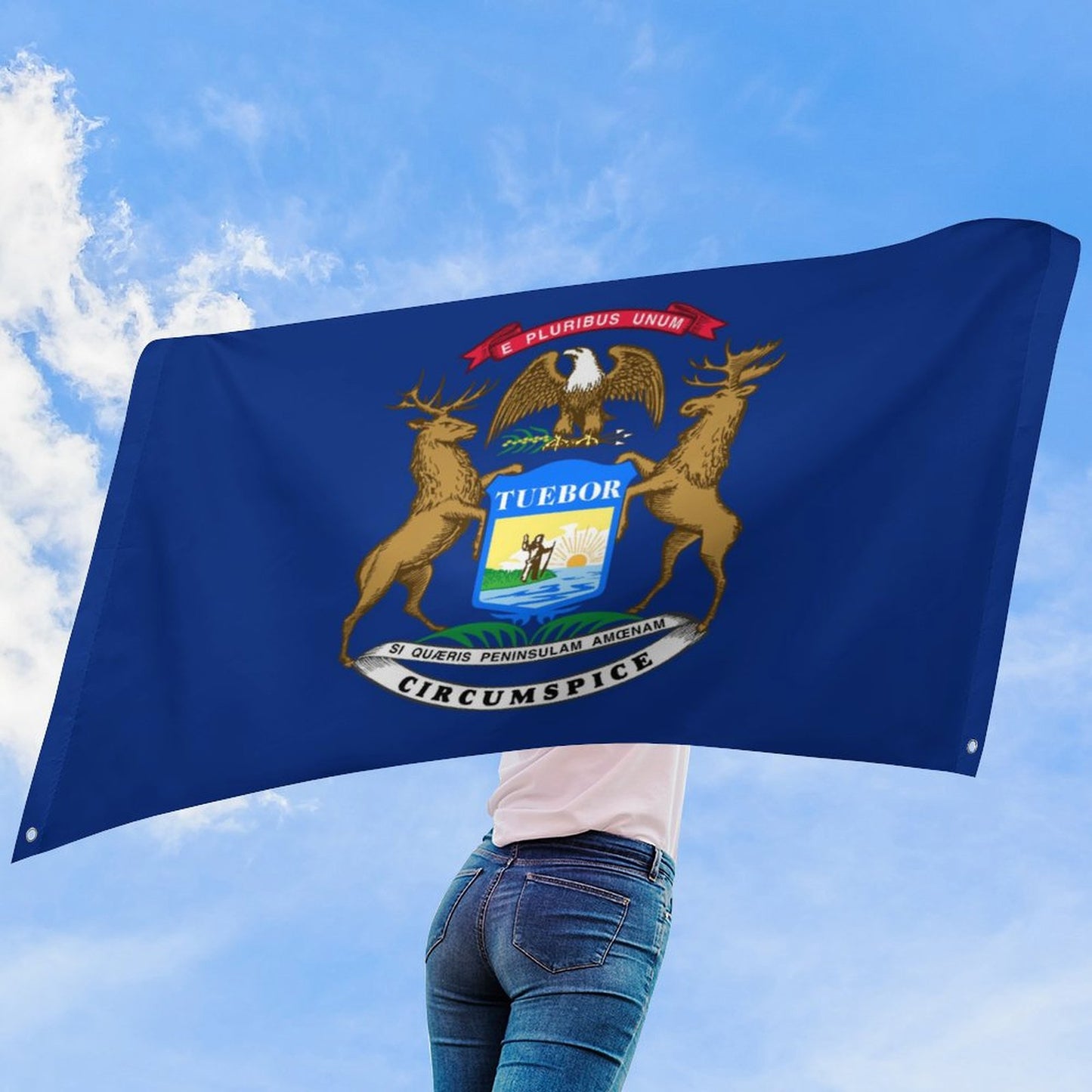 Michigan Flag Inspired Wall Mount Flag with Four Grommets (35x59 in)