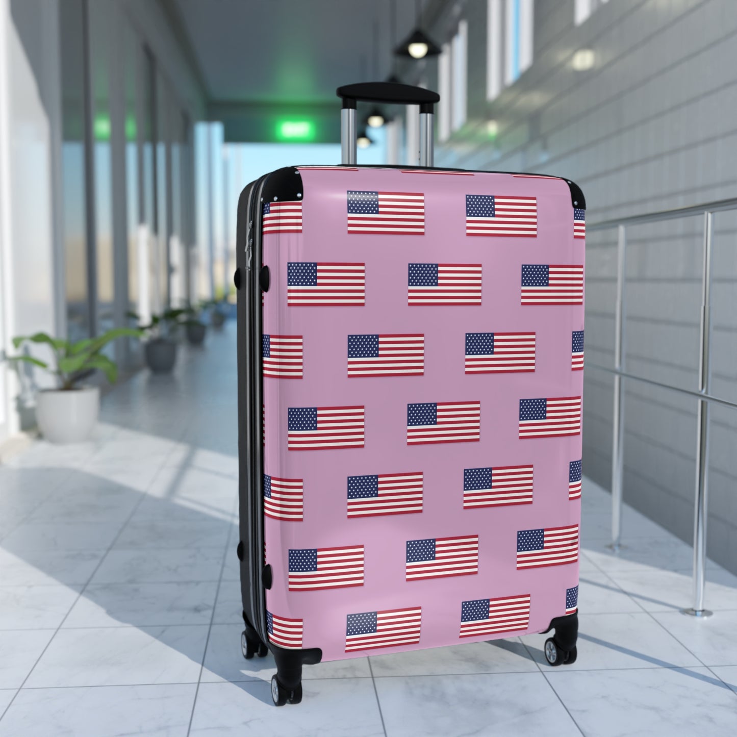 USA/American Flag Inspired Pattern Suitcase on Pink