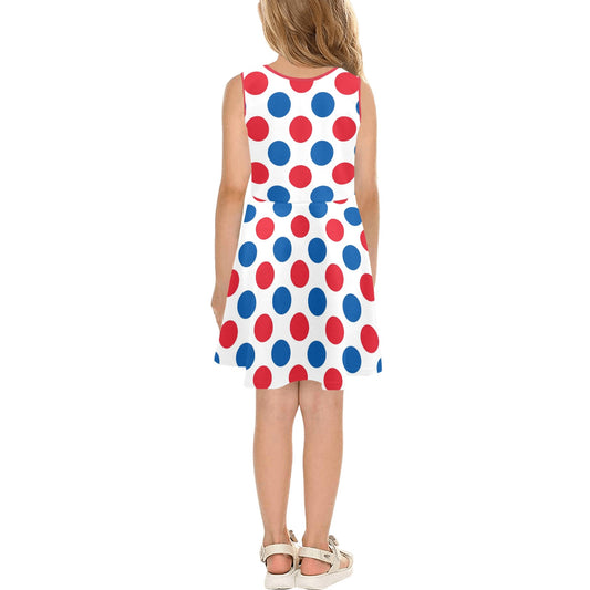 USA/American Flag Inspired Polka Dot Pattern Girls' Sleeveless Sundress | Ships from USA