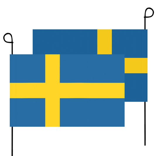 Two Swedish flags by Luv My Flag, blue-yellow design.