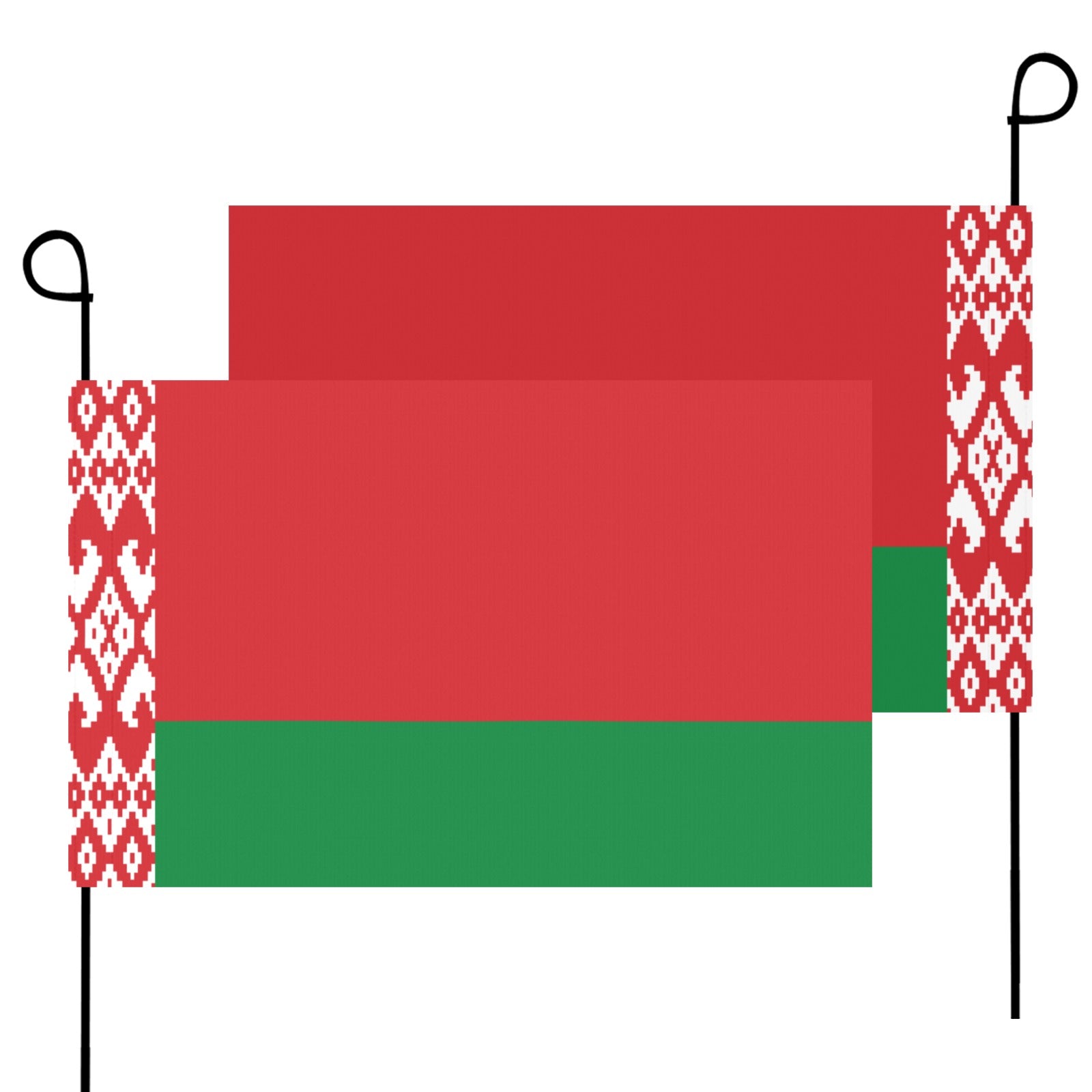 Red and green Belarusian flags with ornate borders, Luv My Flag.