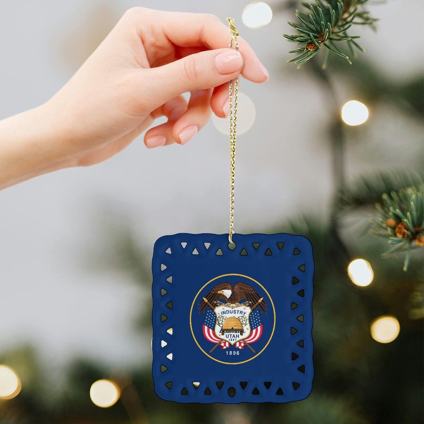 Utah (retired) Flag Inspired Square Ceramic Ornament Made in the USA