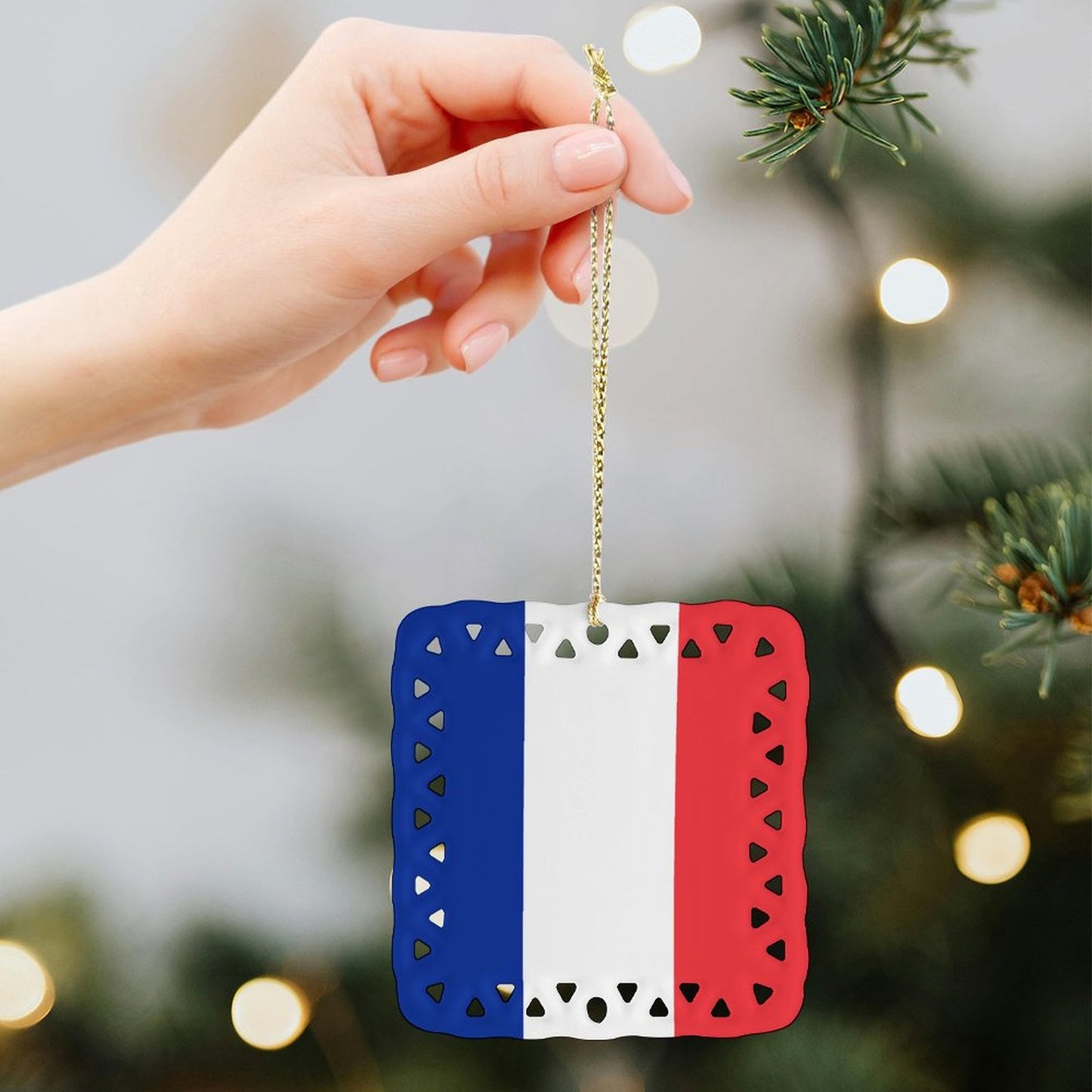 France Flag Inspired Square Ceramic Ornament Made in the USA