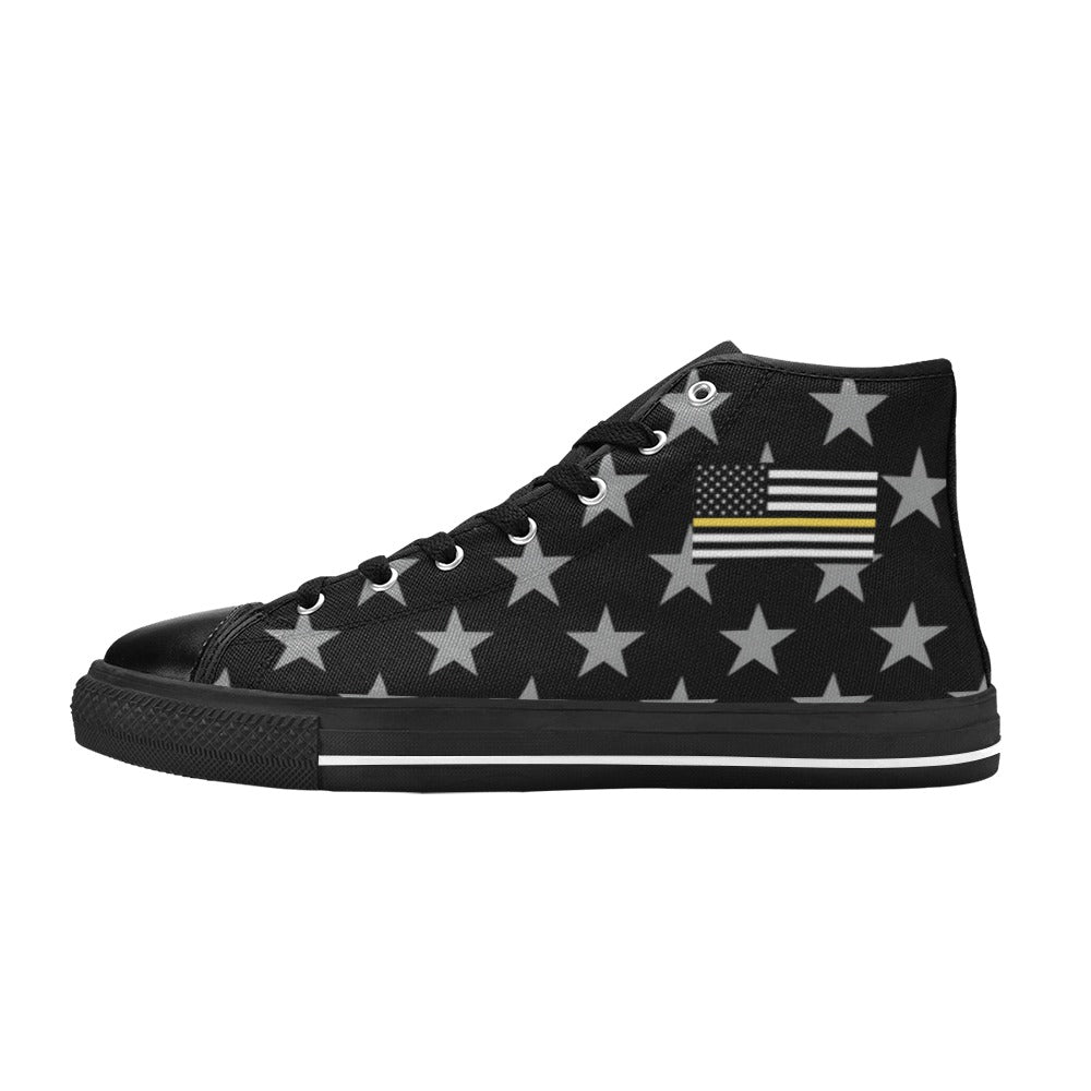 Thin Gold Line Flag Inspired "SUPPORT 911 DISPATCHERS" Kid's High Top Canvas Shoes