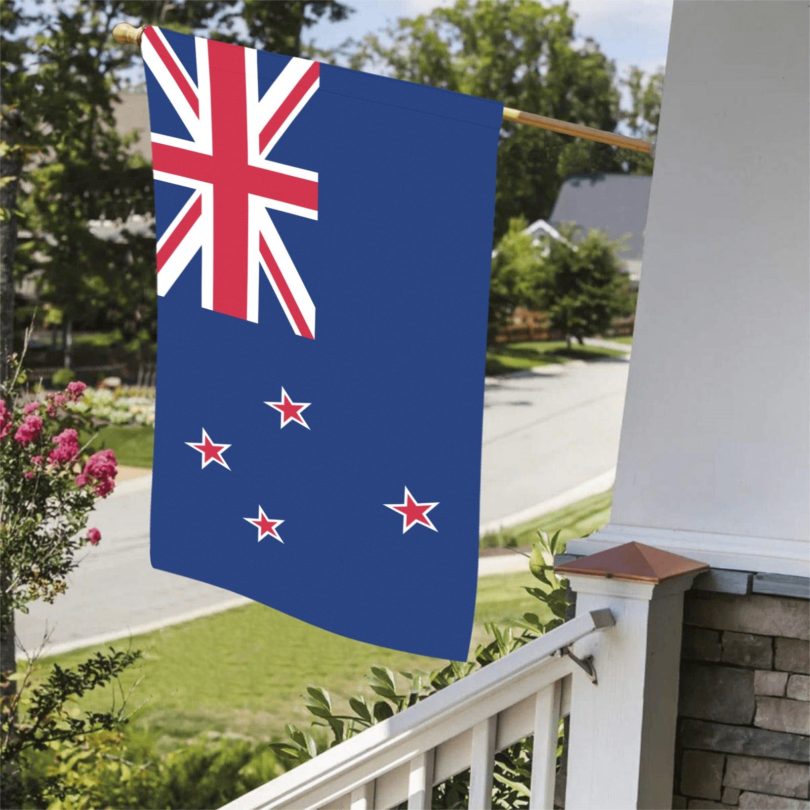 Luv My Flag's New Zealand flag displayed on porch.
