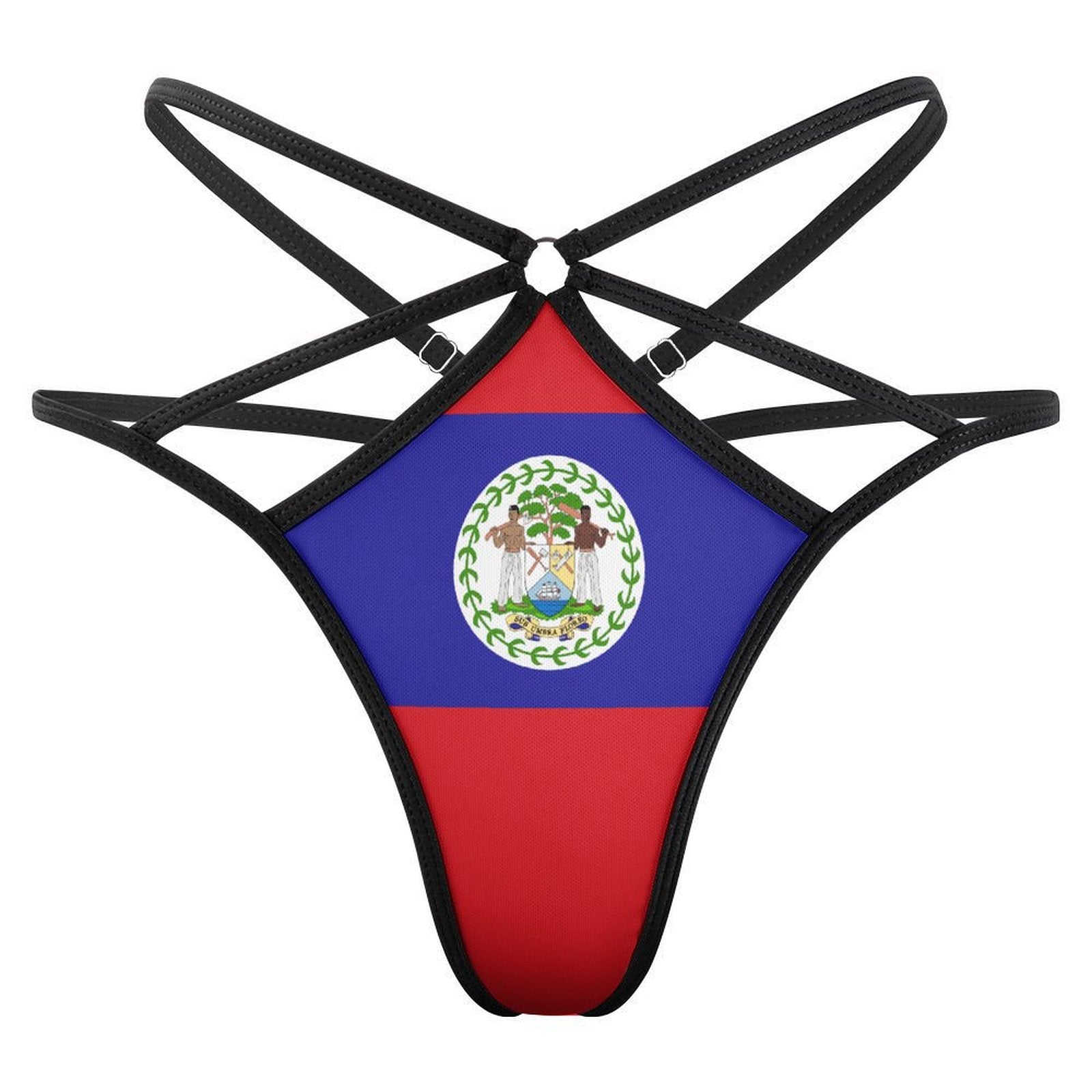 Unique strappy swimsuit featuring Belize flag by [Brand].