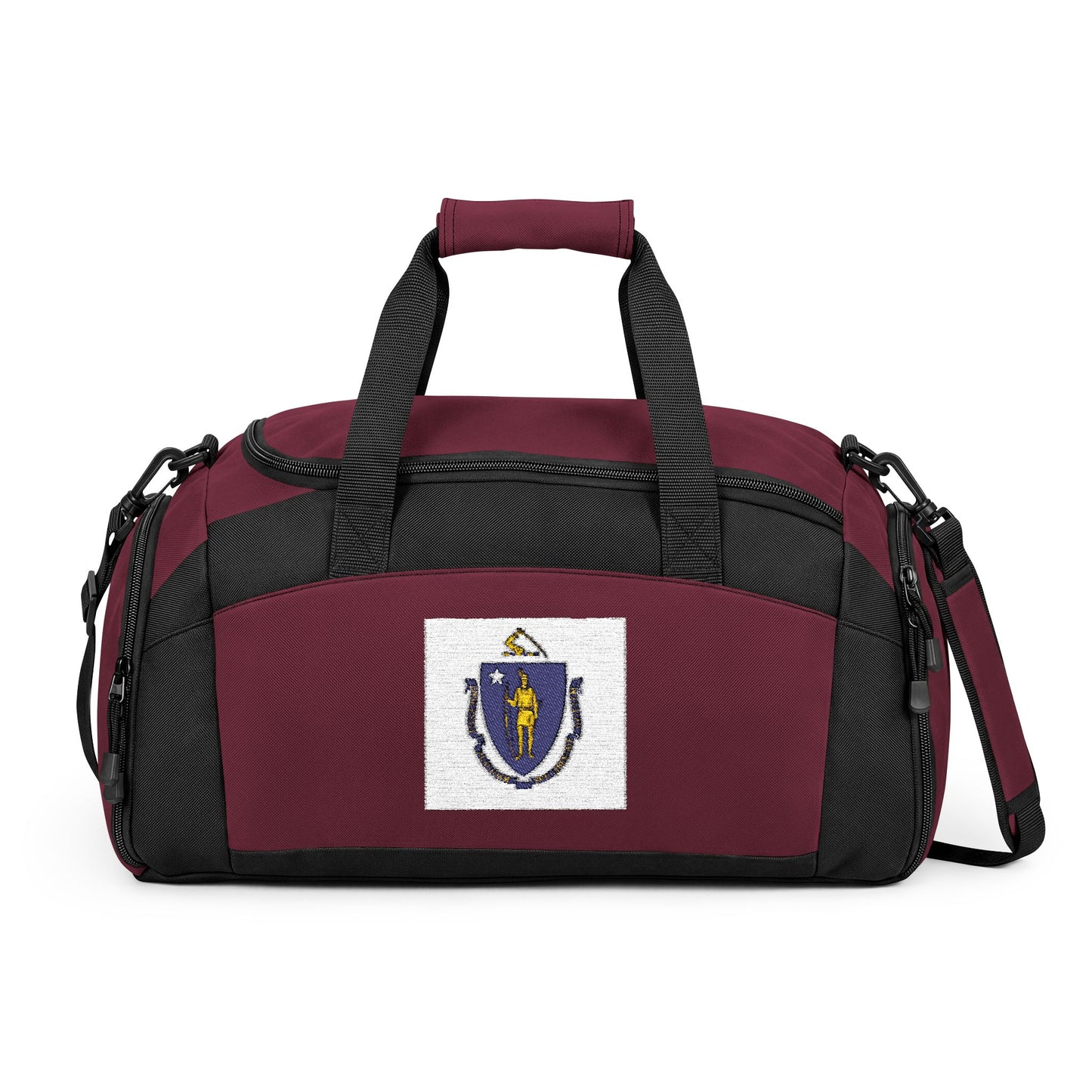 Massachusetts Flag Gym Bag — Black Duffle with Embroidered Massachusetts Flag