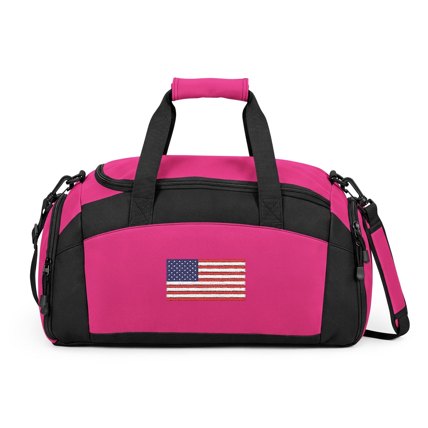 USA/American Flag Gym Bag — Black Duffle with Embroidered USA Flag