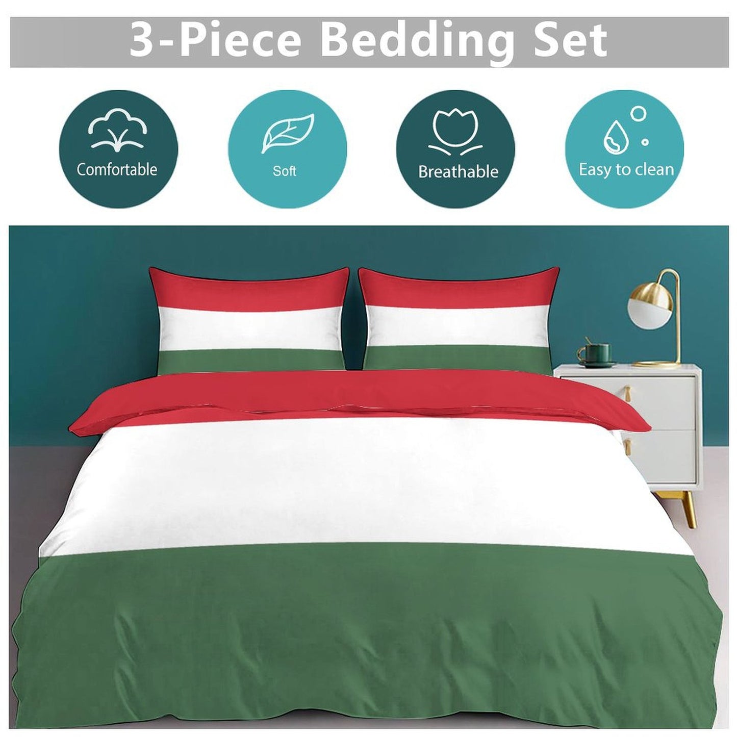 Hungary Flag Inspired 3-Piece Bedding Set (1 Duvet Cover + 2 Pillow Shams) – 102"×90"