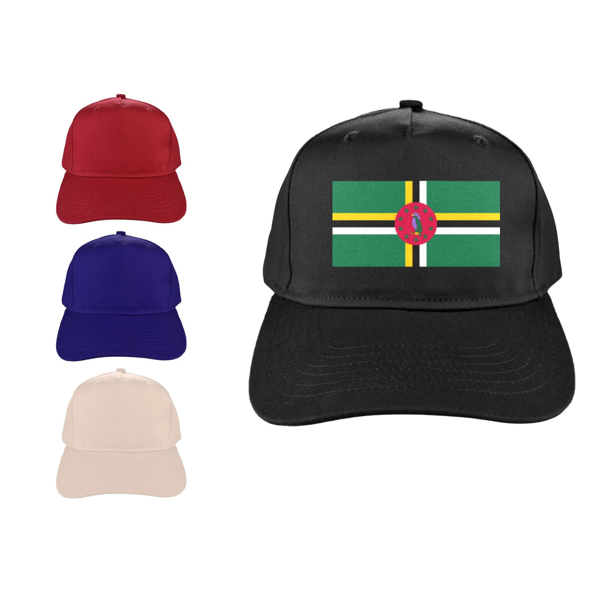 Dominica Flag Inspired Baseball Cap | Printed in the  USA