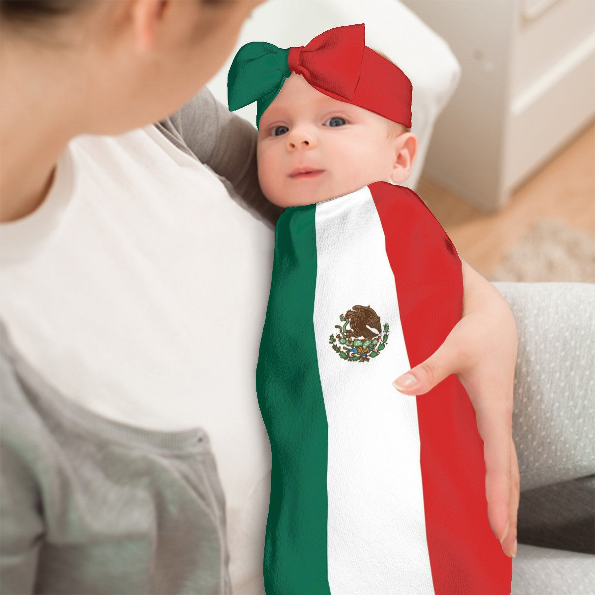 Mexico Flag Inspired Baby Swaddle Sack with Baby Headband