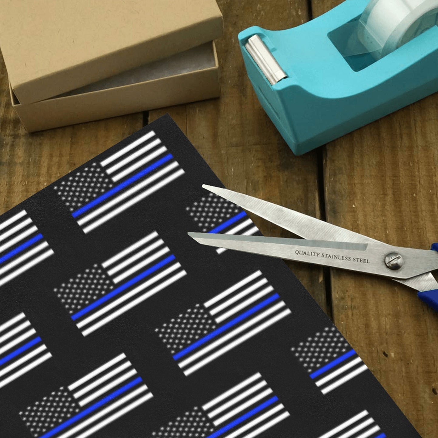 Thin Blue Line Flag Inspired Custom Gift Wrapping Paper 58"x 22.5" (4 Rolls)