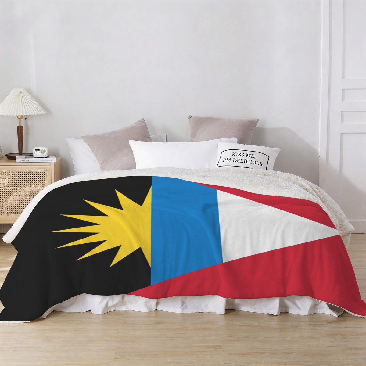Antigua and Barbuda Flag Inspired Sherpa Fleece Blanket 90" x 108" | Ships from USA