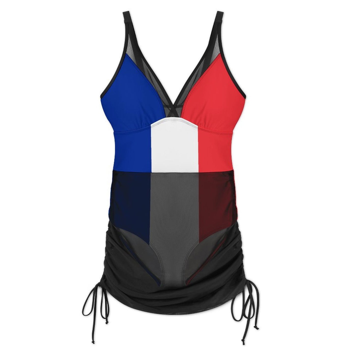 France Flag Inspired Women's Mesh Plunge One-Piece Swimsuit
