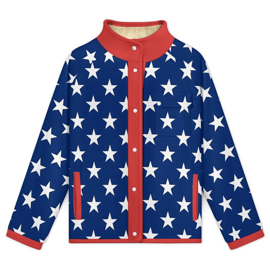 USA/American Flag Inspired Women's Stand Collar Fleece Jacket