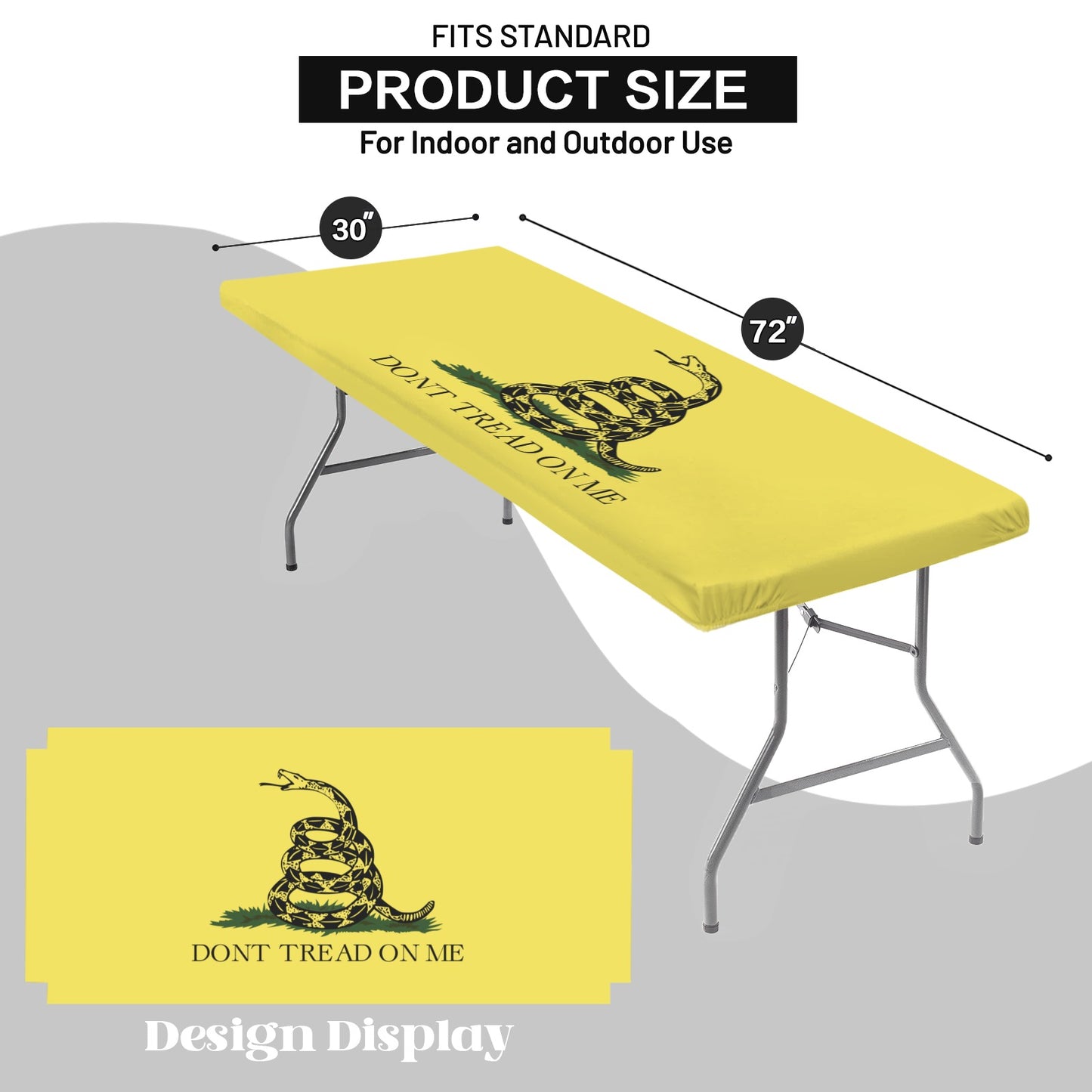 Gadsden Flag Inspired Custom Elastic Fitted Tablecloth 72x30 inch (Made in the USA)