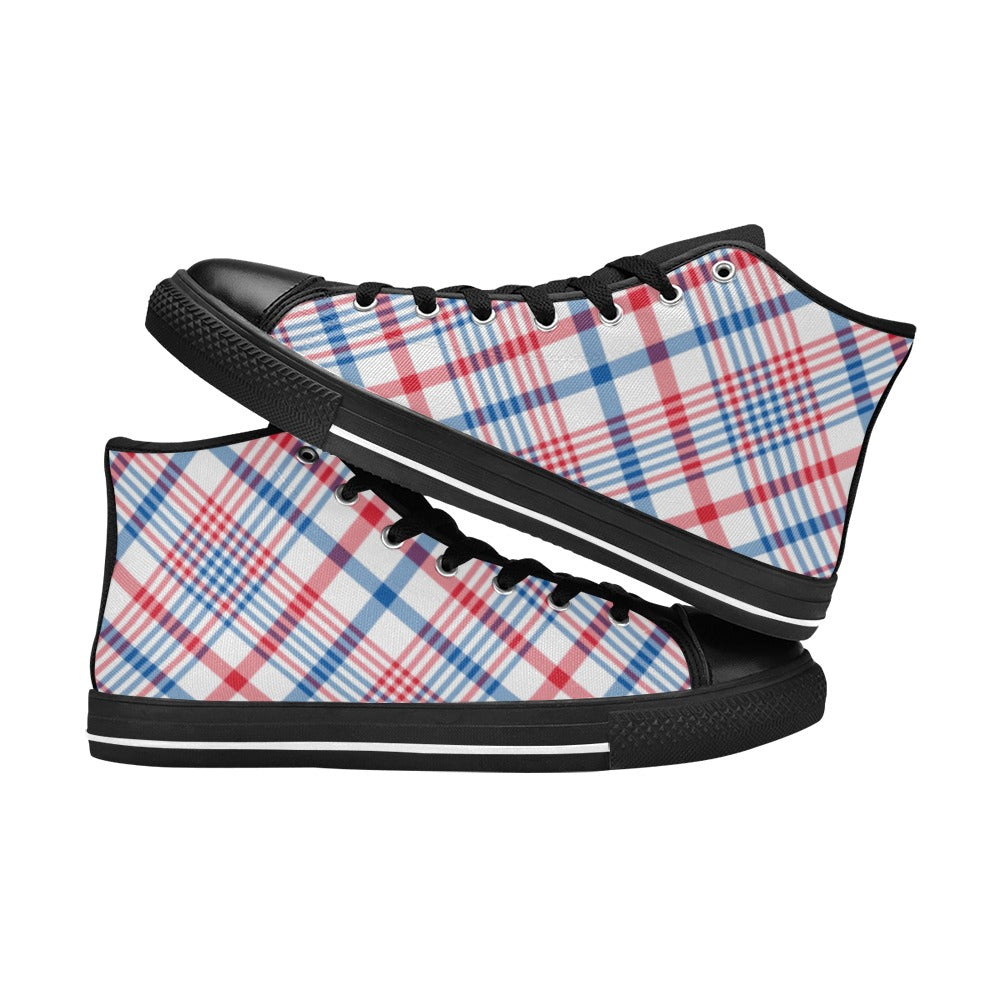 USA/American Flag Inspired Plaid Pattern Kid's High Top Canvas Shoes