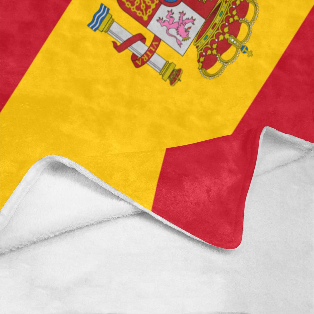 "Luv My Flag blanket featuring Spanish flag design, soft texture."